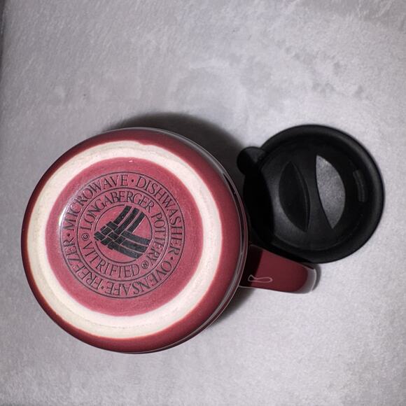 Longaberger Pottery Woven Traditions Tall Paprika Travel Coffee Mug/Cup w/ Lid - Picture 7 of 7